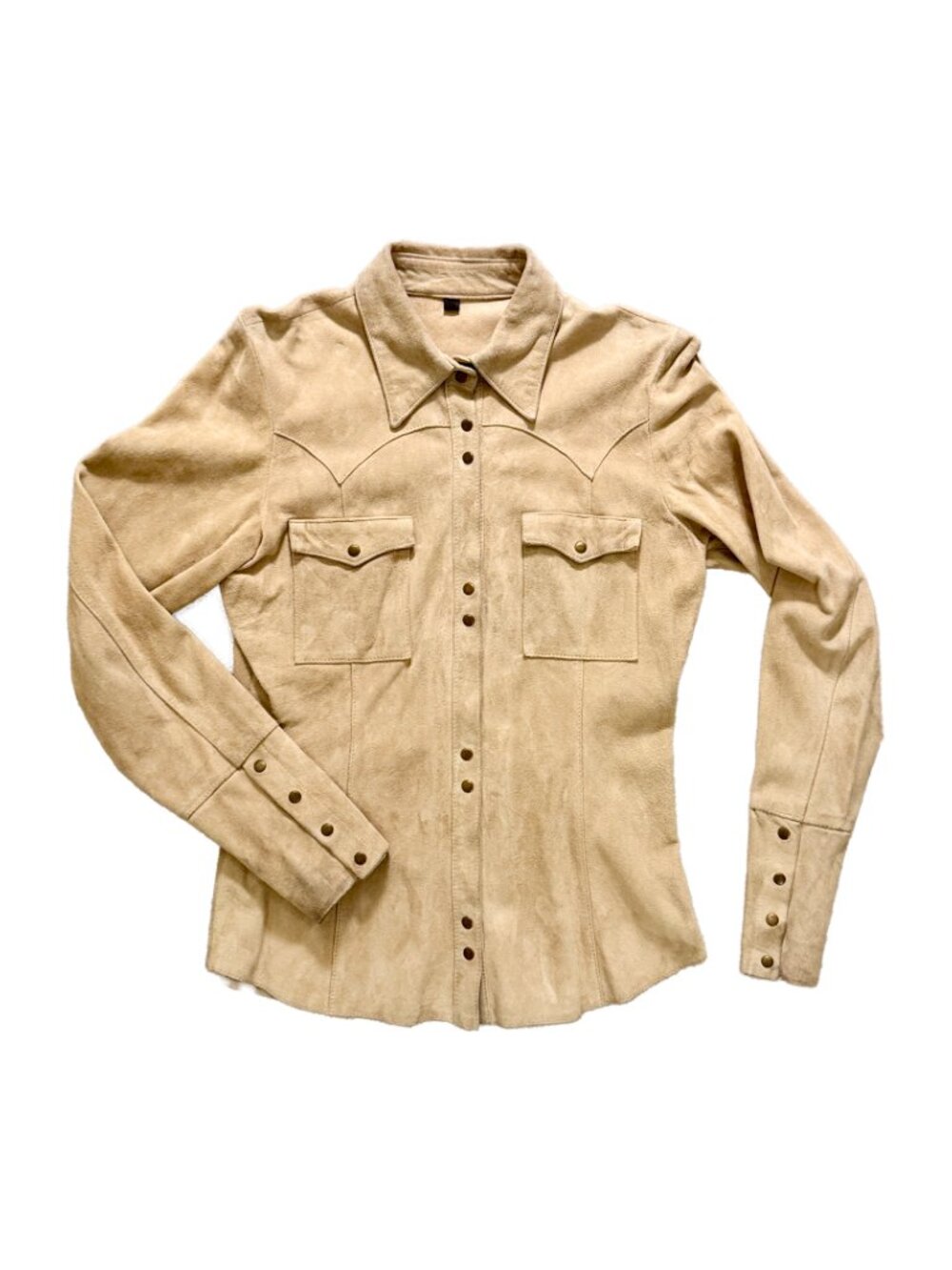 Vintage Western Suede Shirt w. Snap Front | Sand/Chamois